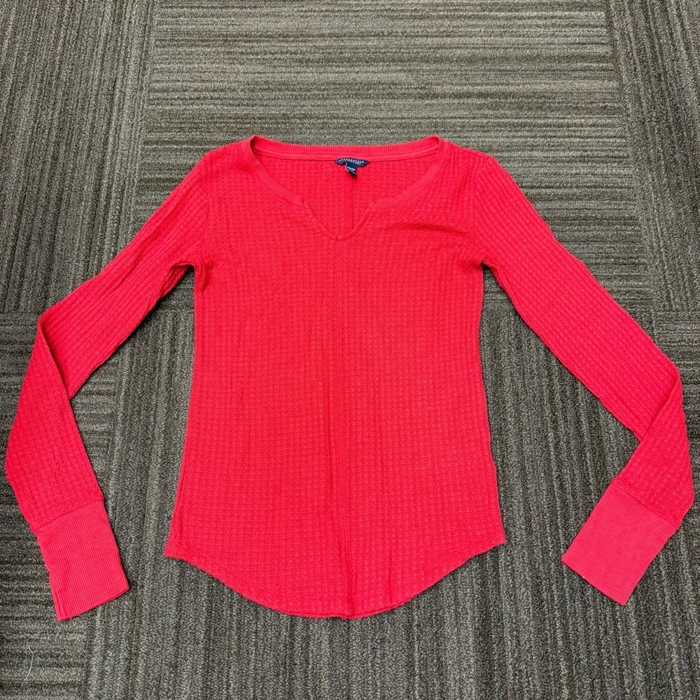 Aeropostale Vibrant Red Waffle Knit Sweater Long Sleeve